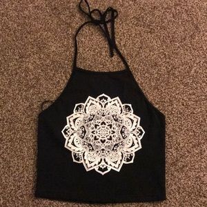 Black mandala cropped halter top size S